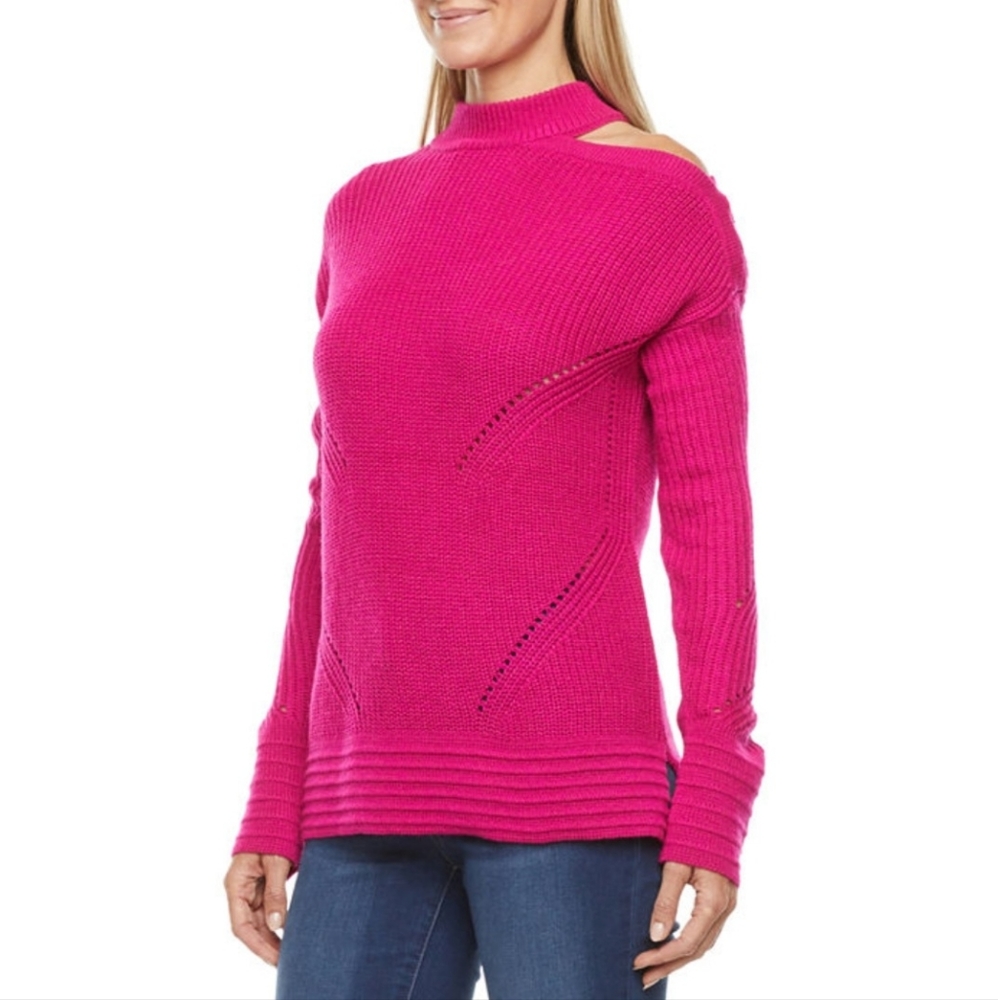 Worthington High Neck Open Shoulder Sweater